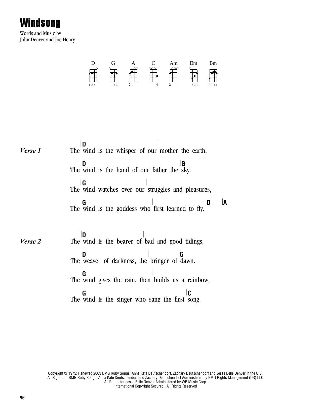 John Denver Windsong Sheet Music