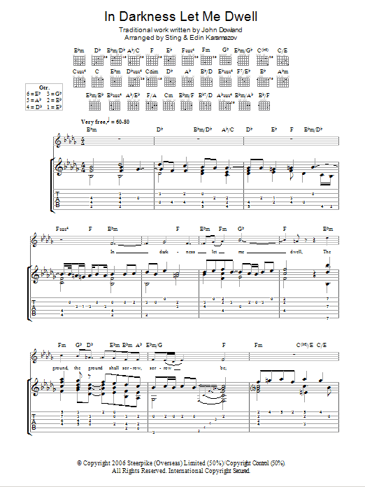 John Dowland In Darkness Let Me Dwell (as performed by Sting and Edin Karamazov) Sheet Music