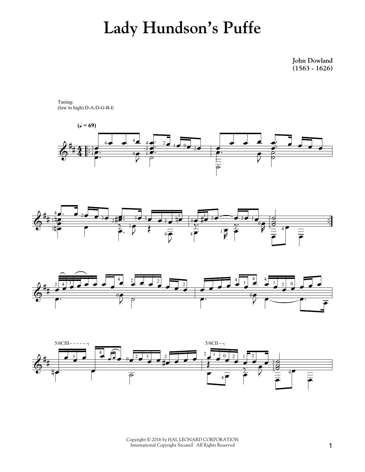 John Dowland Lady Hunsdon's Puffe Sheet Music