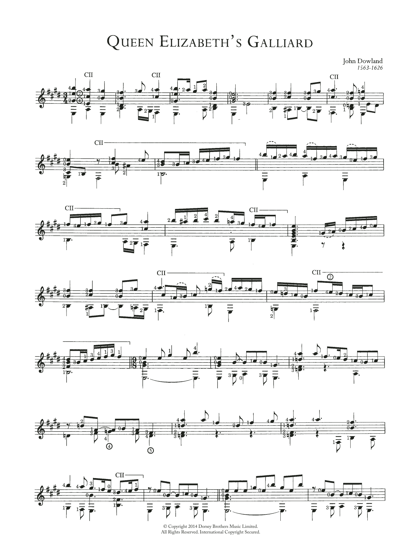 John Dowland Queen Elizabeth's Galliard Sheet Music