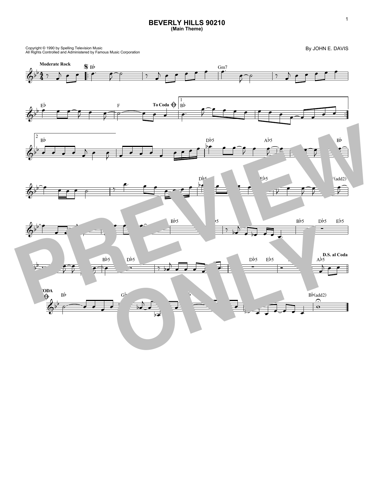 John E. Davis Beverly Hills 90210 (Main Theme) Sheet Music