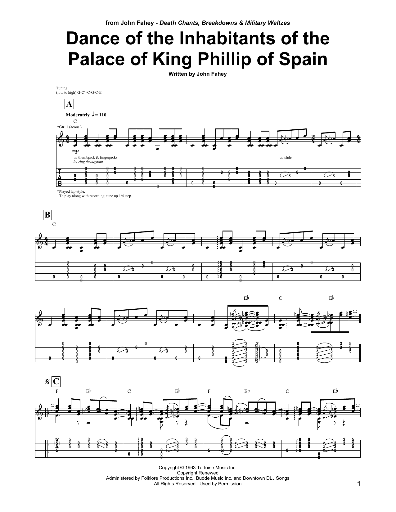 John Fahey Dance Of The Inhabitants Of The Palace Of King Philip Of Spain Sheet Music