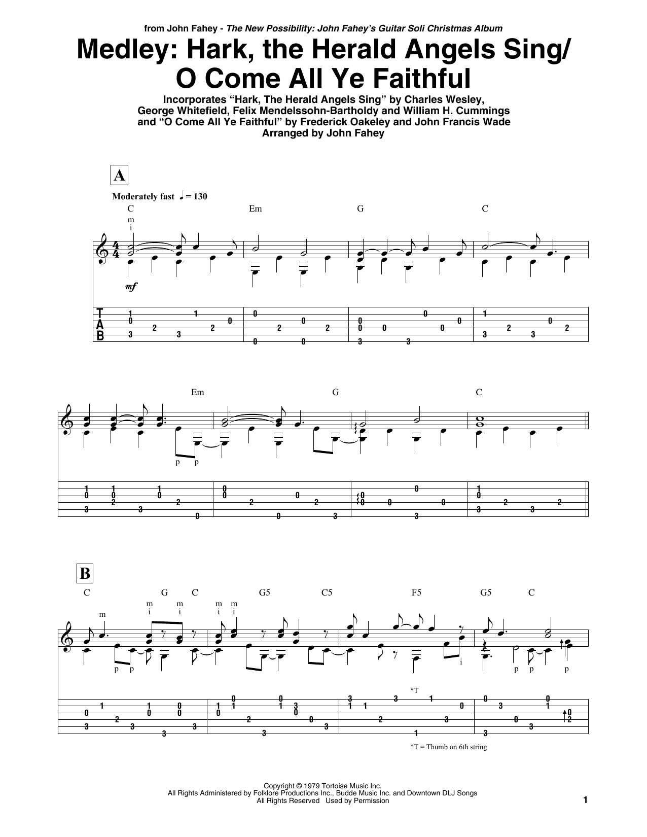 John Fahey Hark, The Herald Angels Sing / O Come All Ye Faithful - Medley Sheet Music