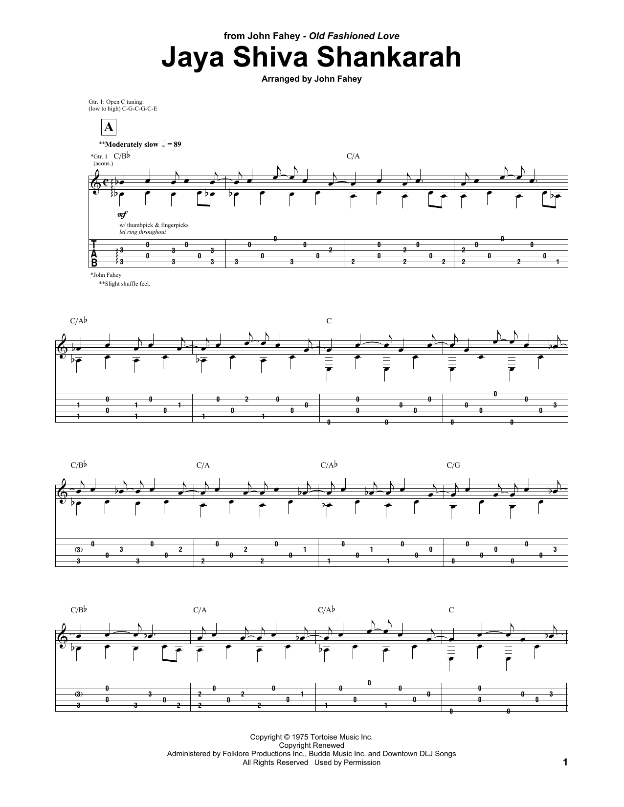 John Fahey Jaya Shiva Shankarah Sheet Music