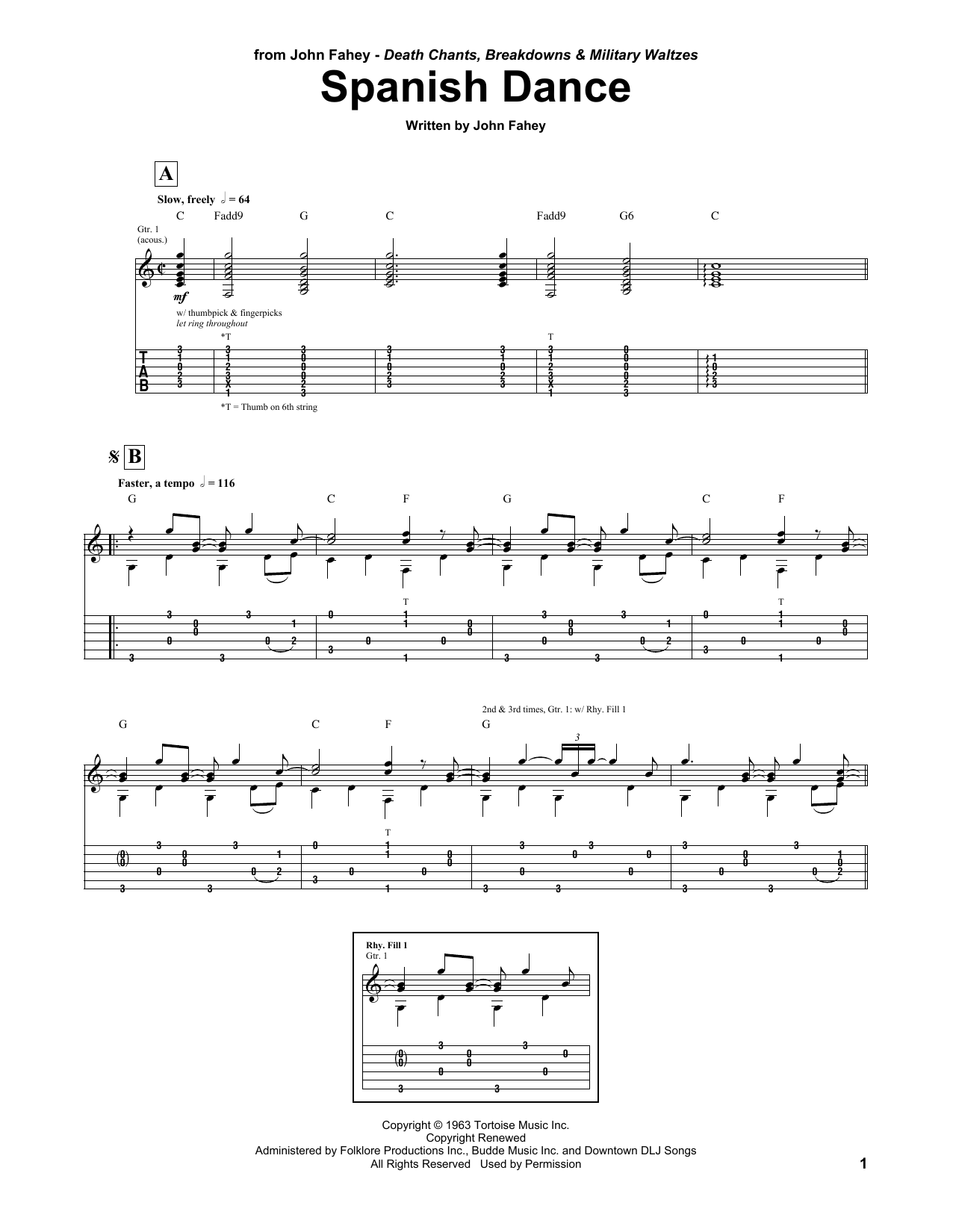 John Fahey Spanish Dance Sheet Music