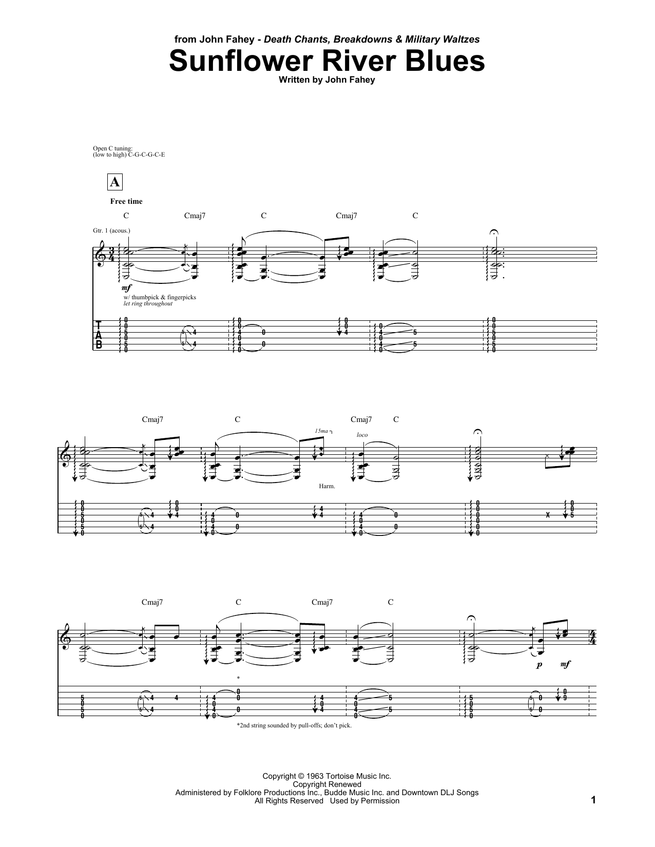 John Fahey Sunflower River Blues Sheet Music