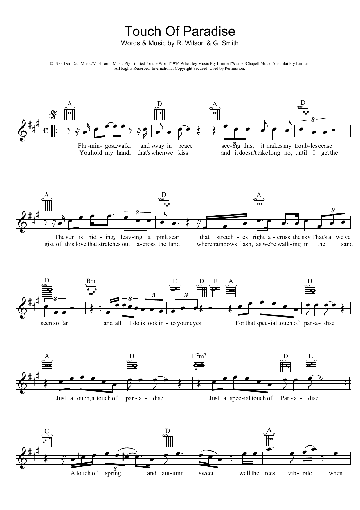 John Farnham Touch Of Paradise Sheet Music