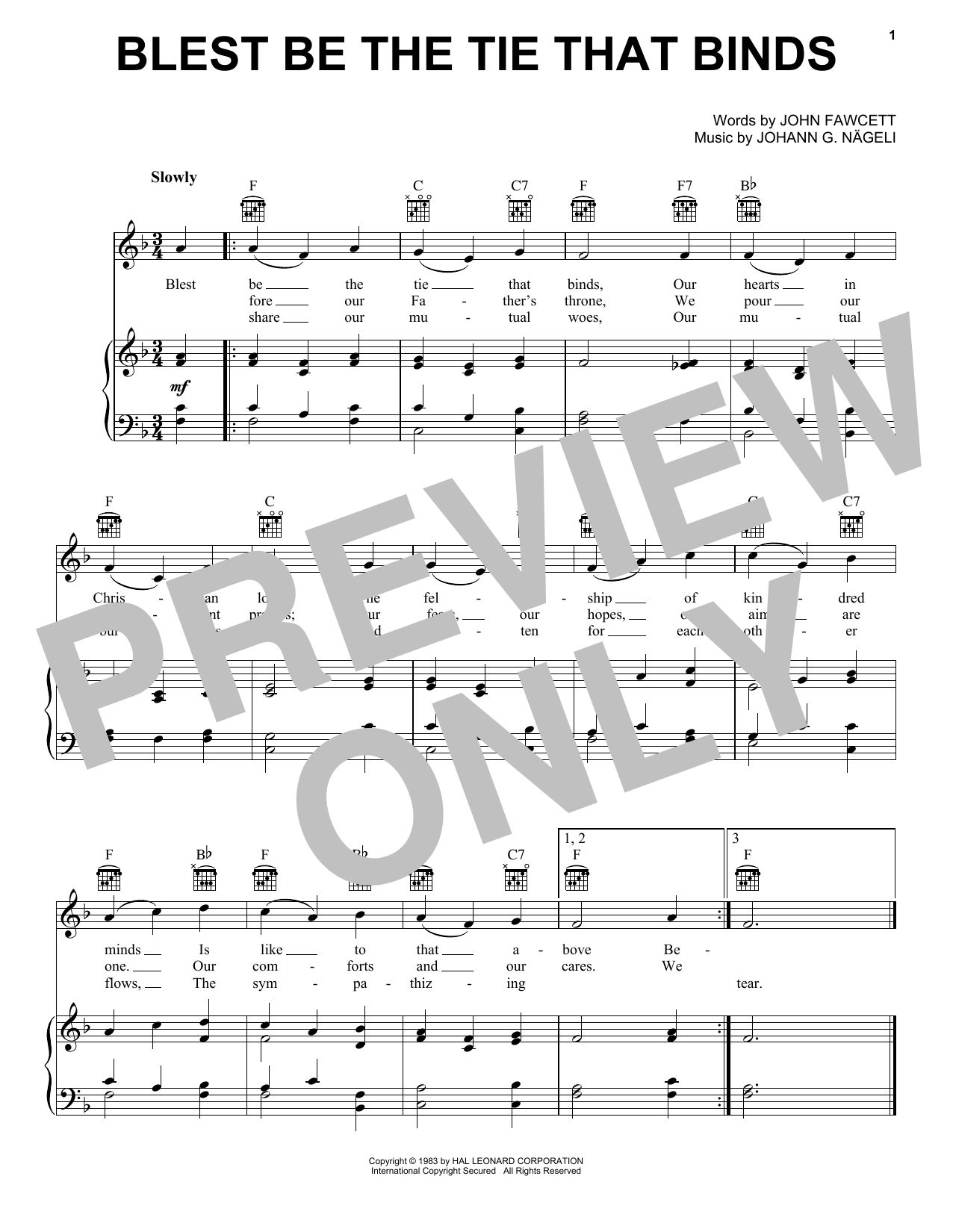 John Fawcett Blest Be The Tie That Binds Sheet Music