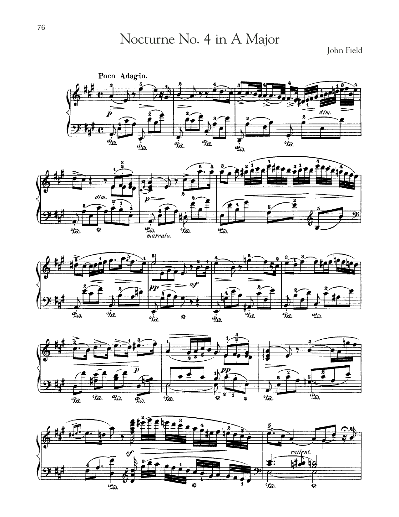 John Field Nocturne No. 4 In A Major, H. 36 Sheet Music