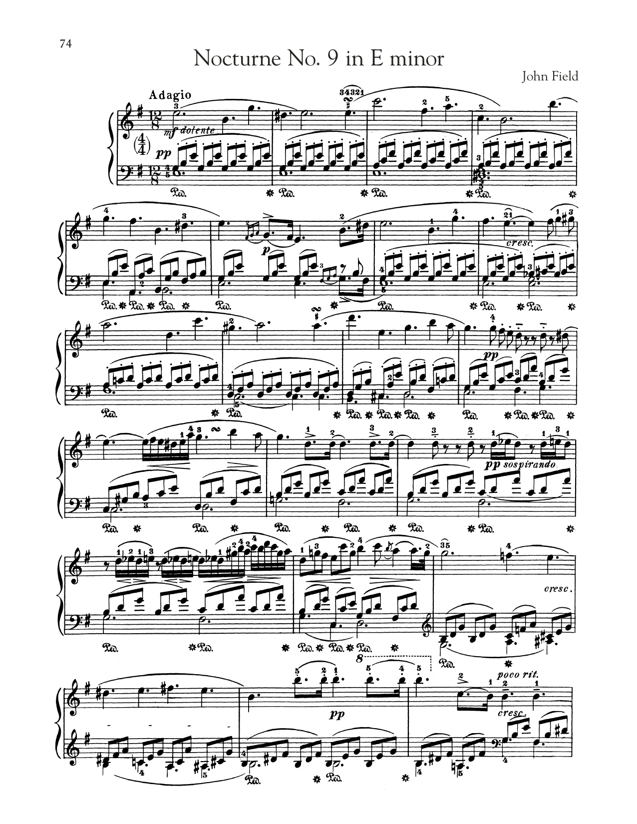 John Field Nocturne No. 9 In E Minor, H. 46 Sheet Music