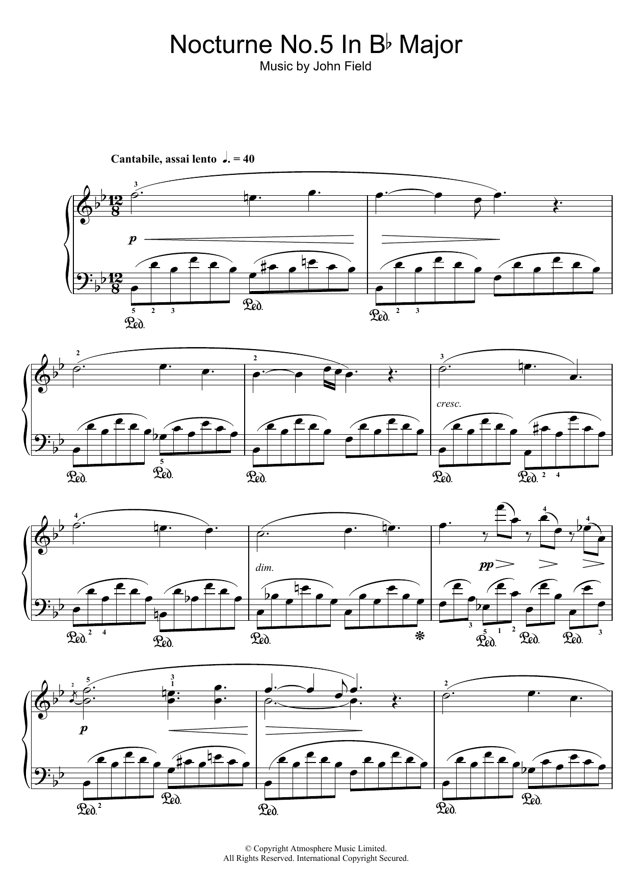 John Field Nocturne No.5 In B Flat Major Sheet Music