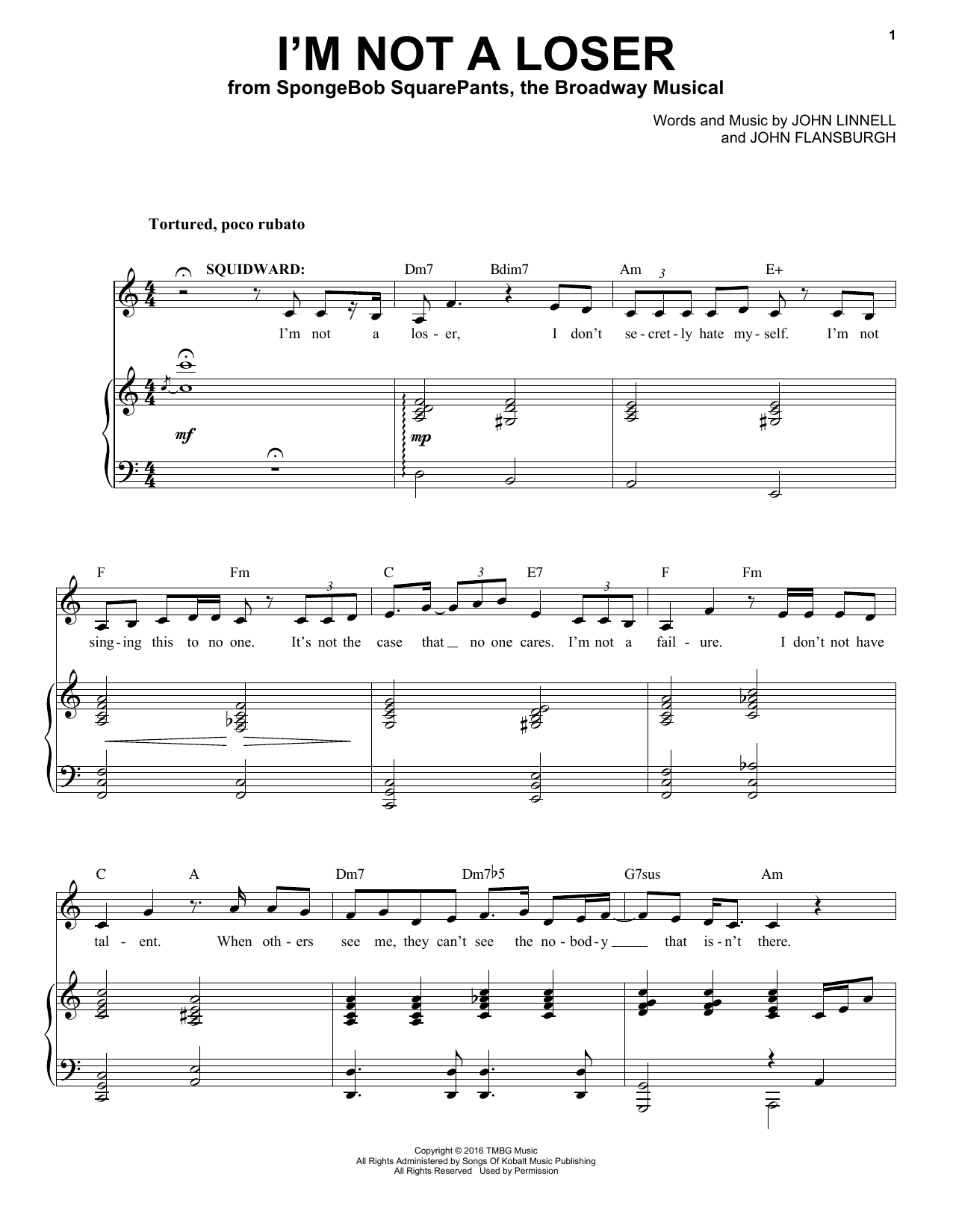 They Might Be Giants I'm Not A Loser (from Spongebob Squarepants, The Broadway Musical) Sheet Music