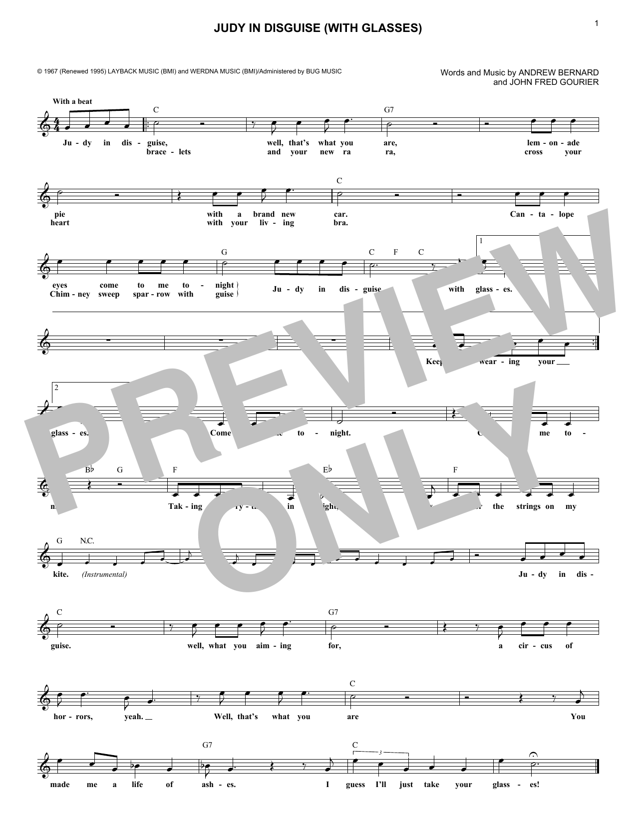 John Fred Gourier Judy In Disguise (With Glasses) Sheet Music