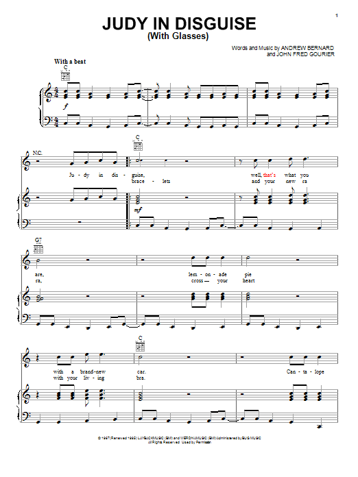 John Fred & His Playboy Band Judy In Disguise (With Glasses) Sheet Music