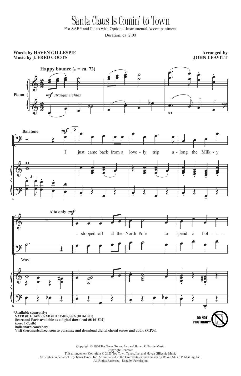J. Fred Coots Santa Claus Is Comin' To Town (arr. John Leavitt) Sheet Music