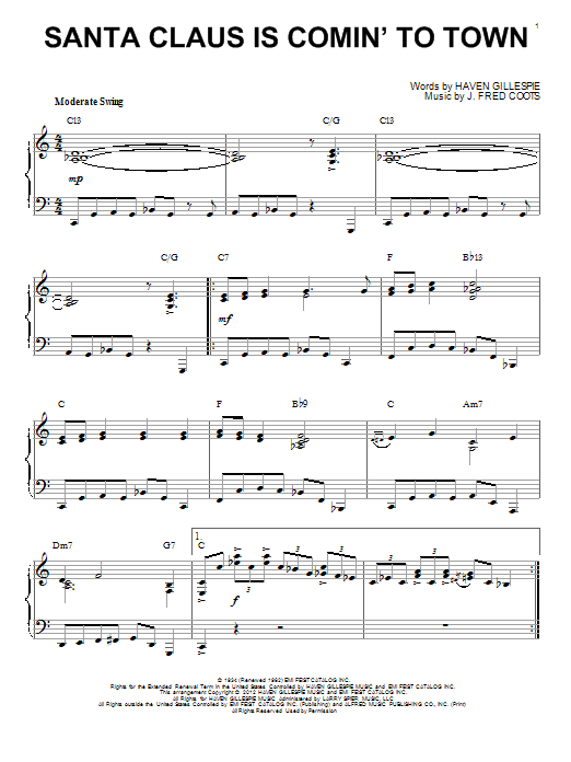 J. Fred Coots Santa Claus Is Comin' To Town [Jazz version] (arr. Brent Edstrom) Sheet Music