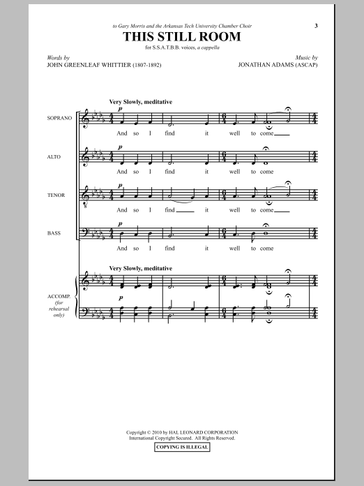 John Greenleaf Whittier This Still Room Sheet Music