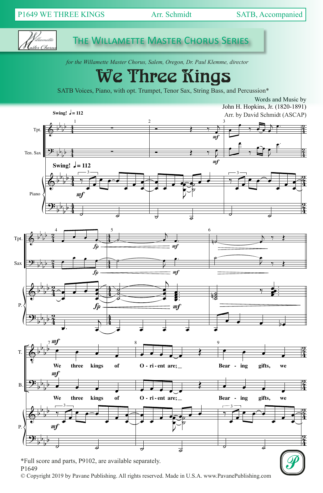 John H. Hopkins, Jr. We Three Kings (arr. David Schmidt) Sheet Music