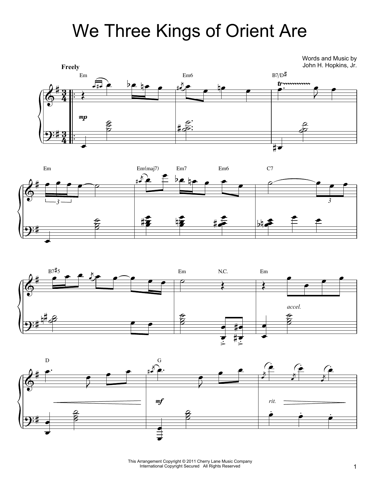 John H. Hopkins, Jr. We Three Kings Of Orient Are [Gospel version] Sheet Music