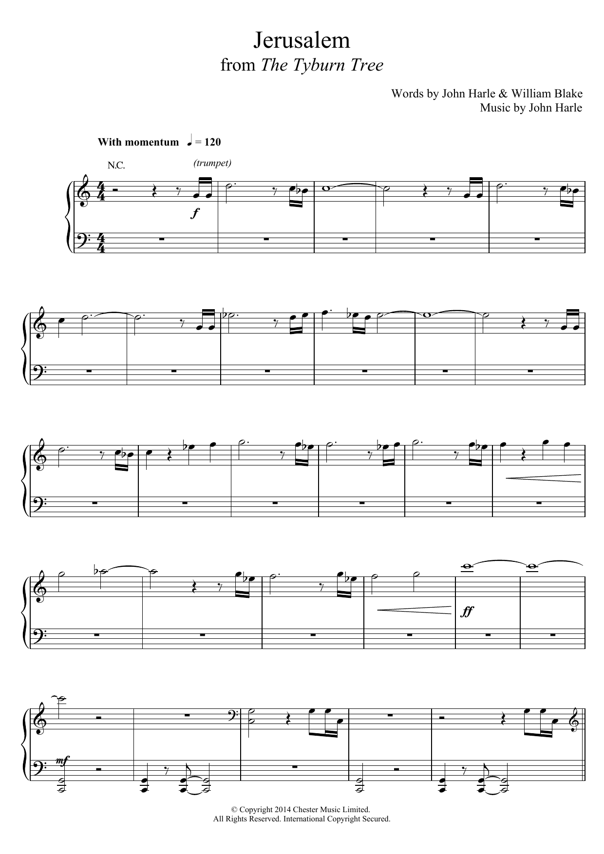 John Harle & Marc Almond Jerusalem Sheet Music