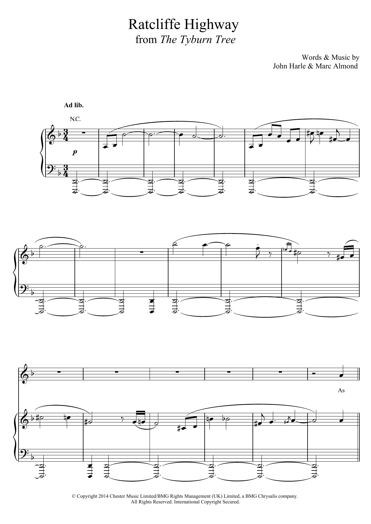 John Harle & Marc Almond Ratcliffe Highway Sheet Music