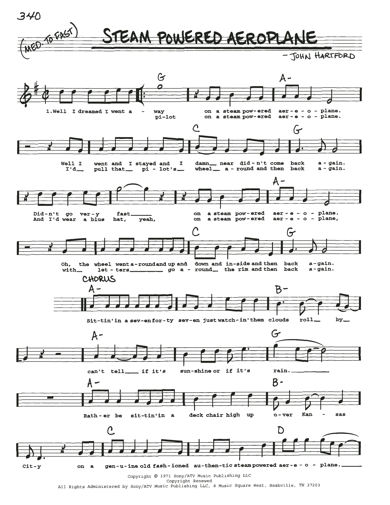 John Hartford Steam Powered Aeroplane Sheet Music