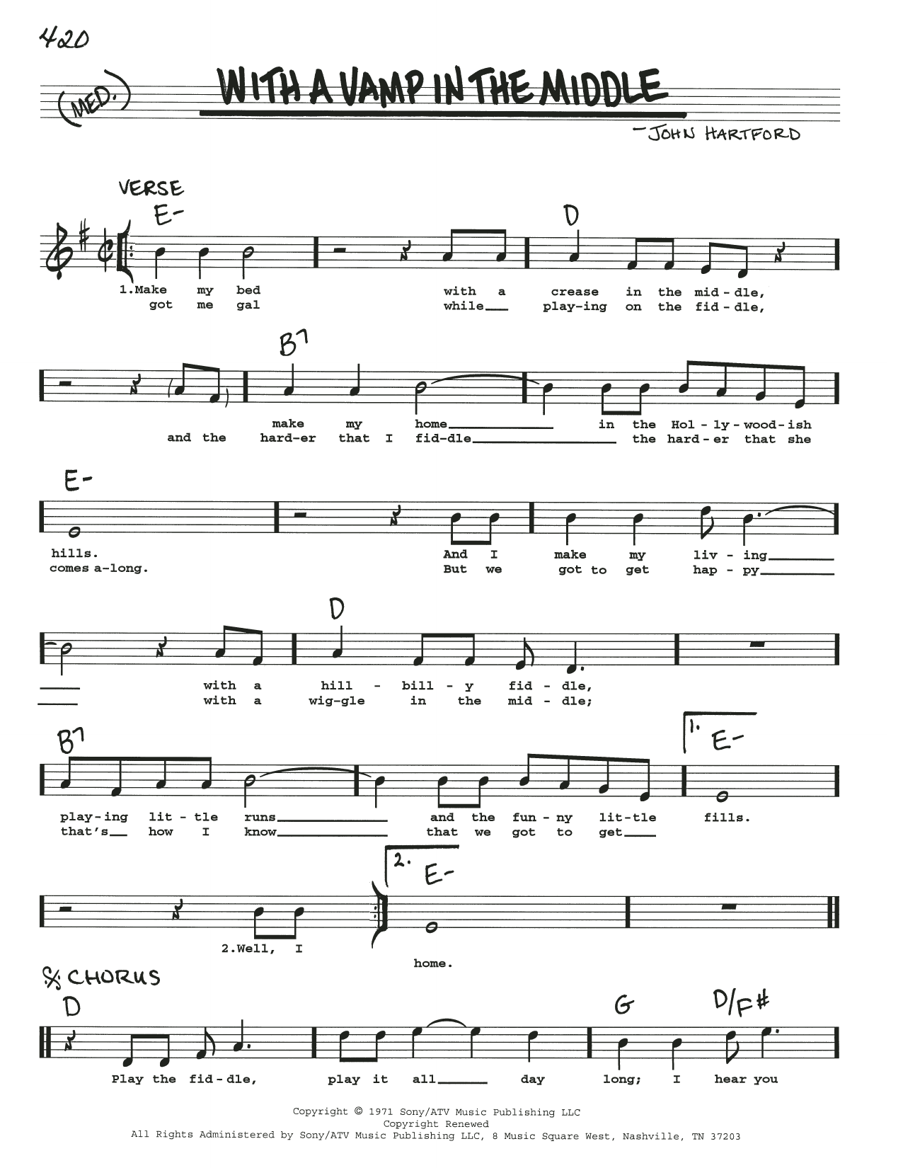 John Hartford With A Vamp In The Middle Sheet Music