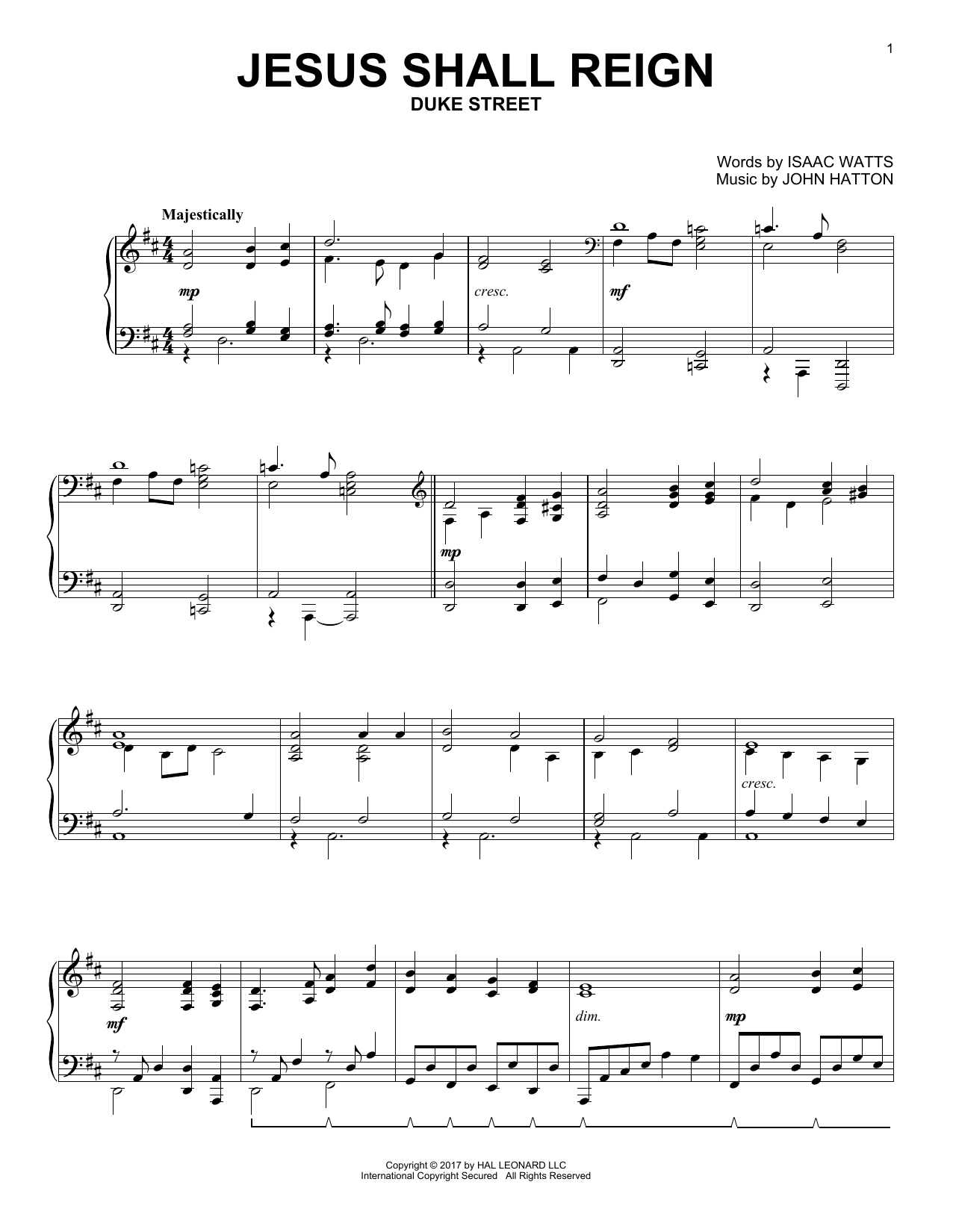 John Hatton Jesus Shall Reign Sheet Music