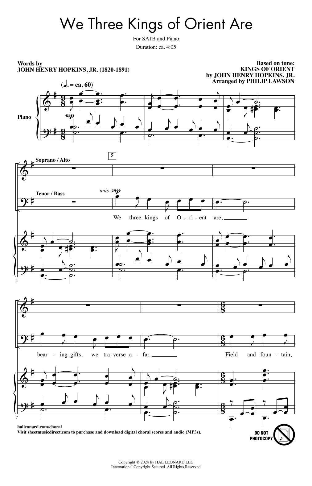 John Henry Hopkins, Jr. We Three Kings Of Orient Are (arr. Philip Lawson) Sheet Music