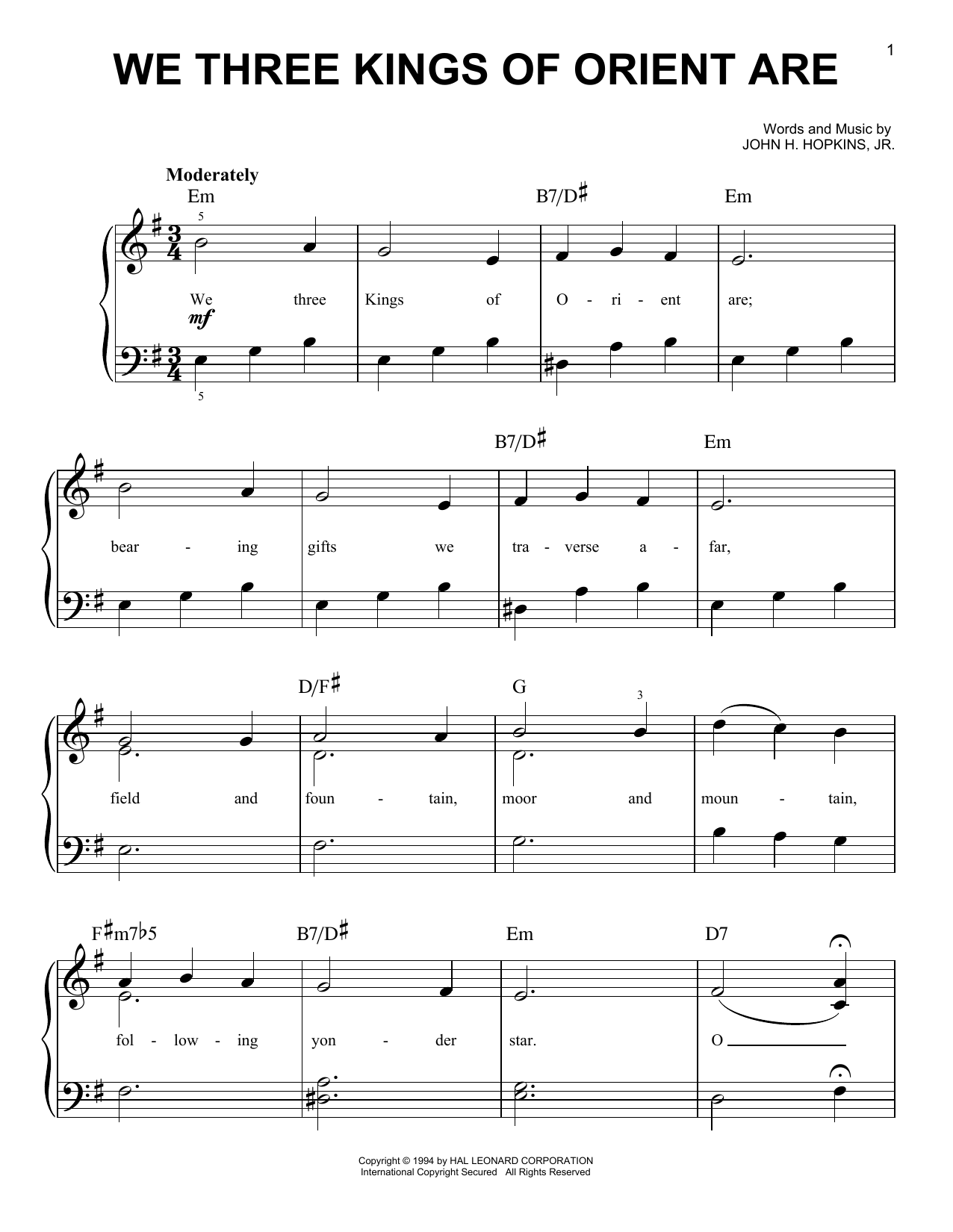 John H. Hopkins, Jr. We Three Kings Of Orient Are Sheet Music