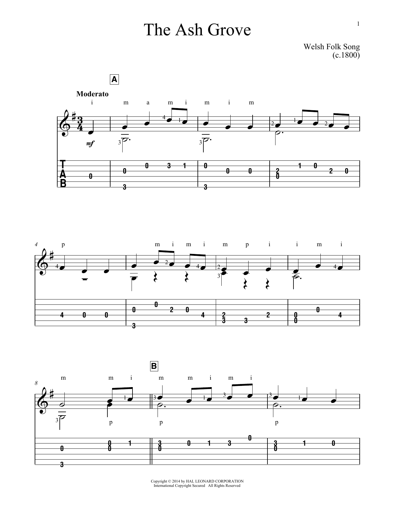 John Hill The Ash Grove Sheet Music