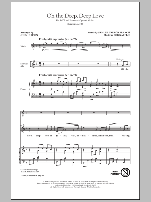 John Hudson Oh The Deep, Deep Love Sheet Music