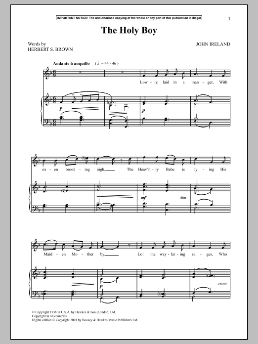 John Ireland The Holy Boy Sheet Music