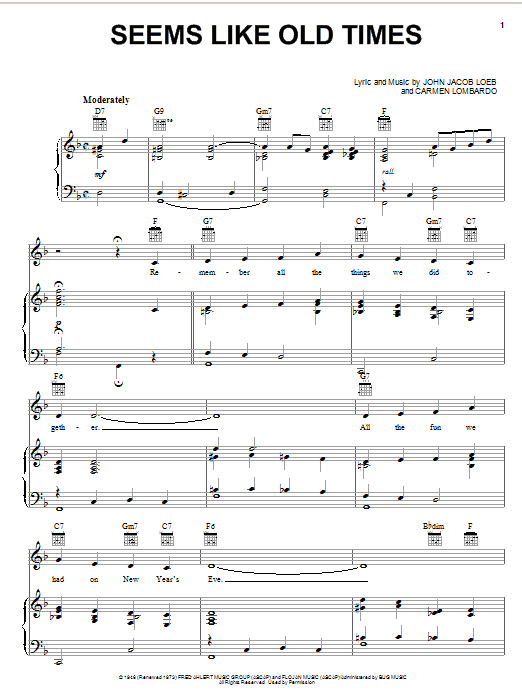 John Jacob Loeb Seems Like Old Times Sheet Music