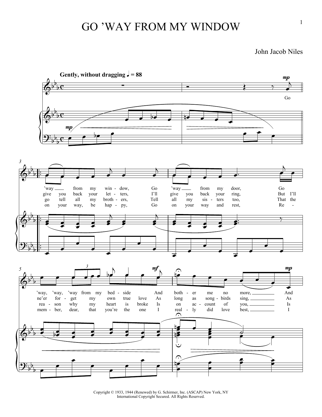 John Jacob Niles Go 'Way From My Window Sheet Music