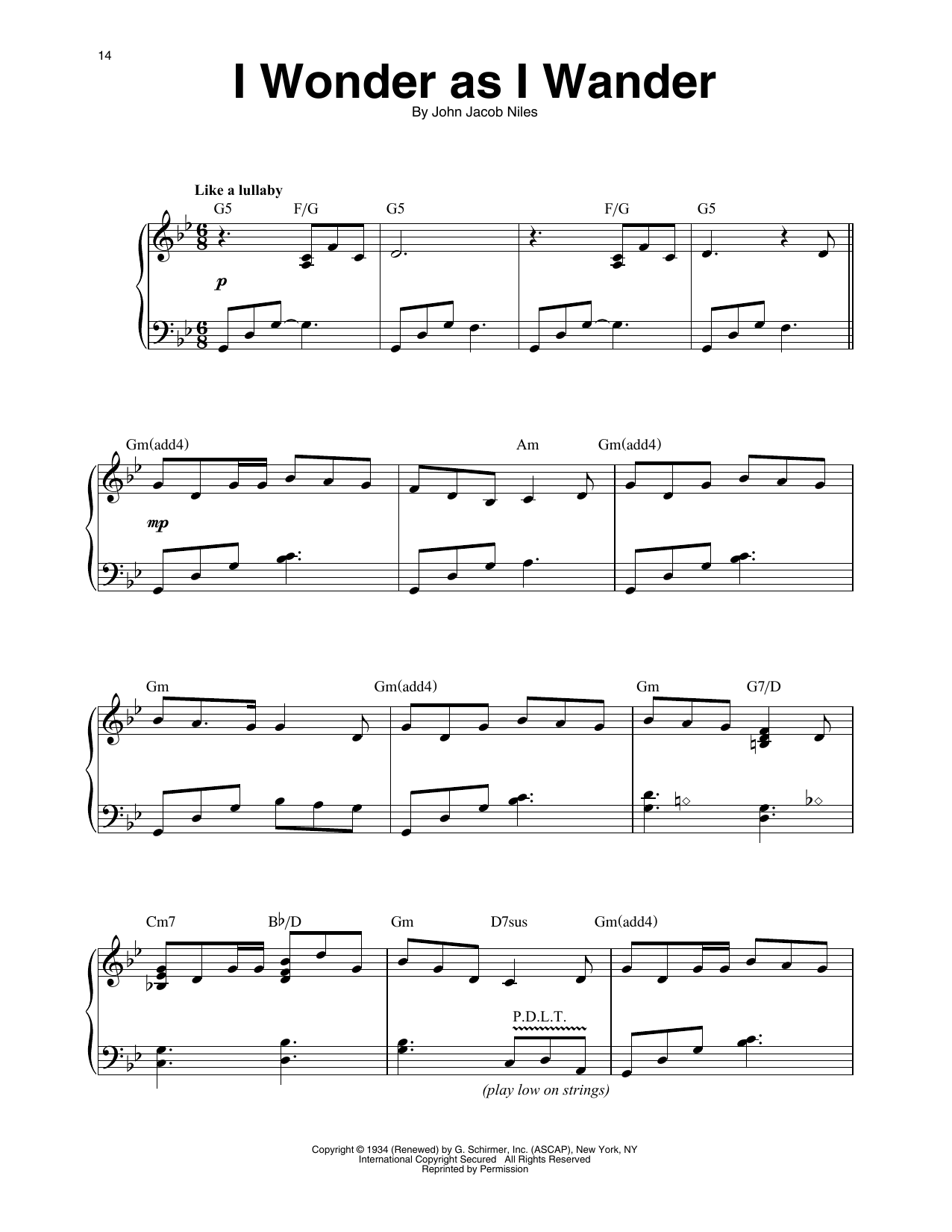 John Jacob Niles I Wonder As I Wander (arr. Maeve Gilchrist) Sheet Music