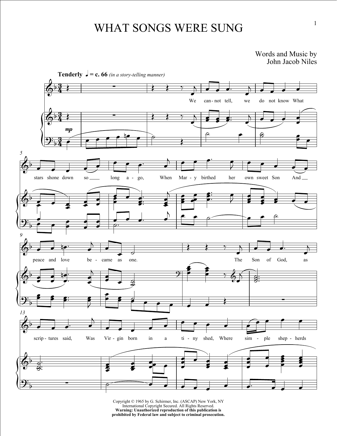 John Jacob Niles What Songs Were Sung Sheet Music