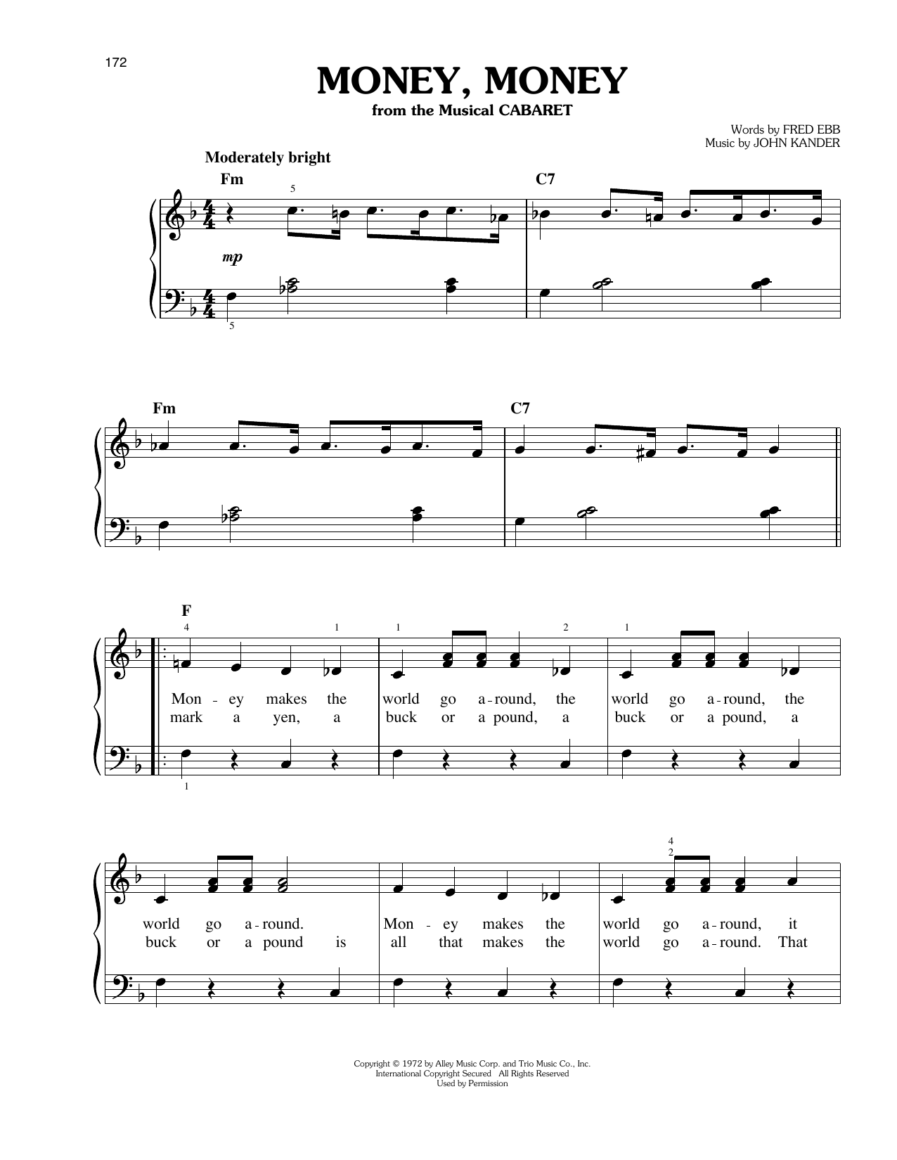 John Kander Money, Money Sheet Music