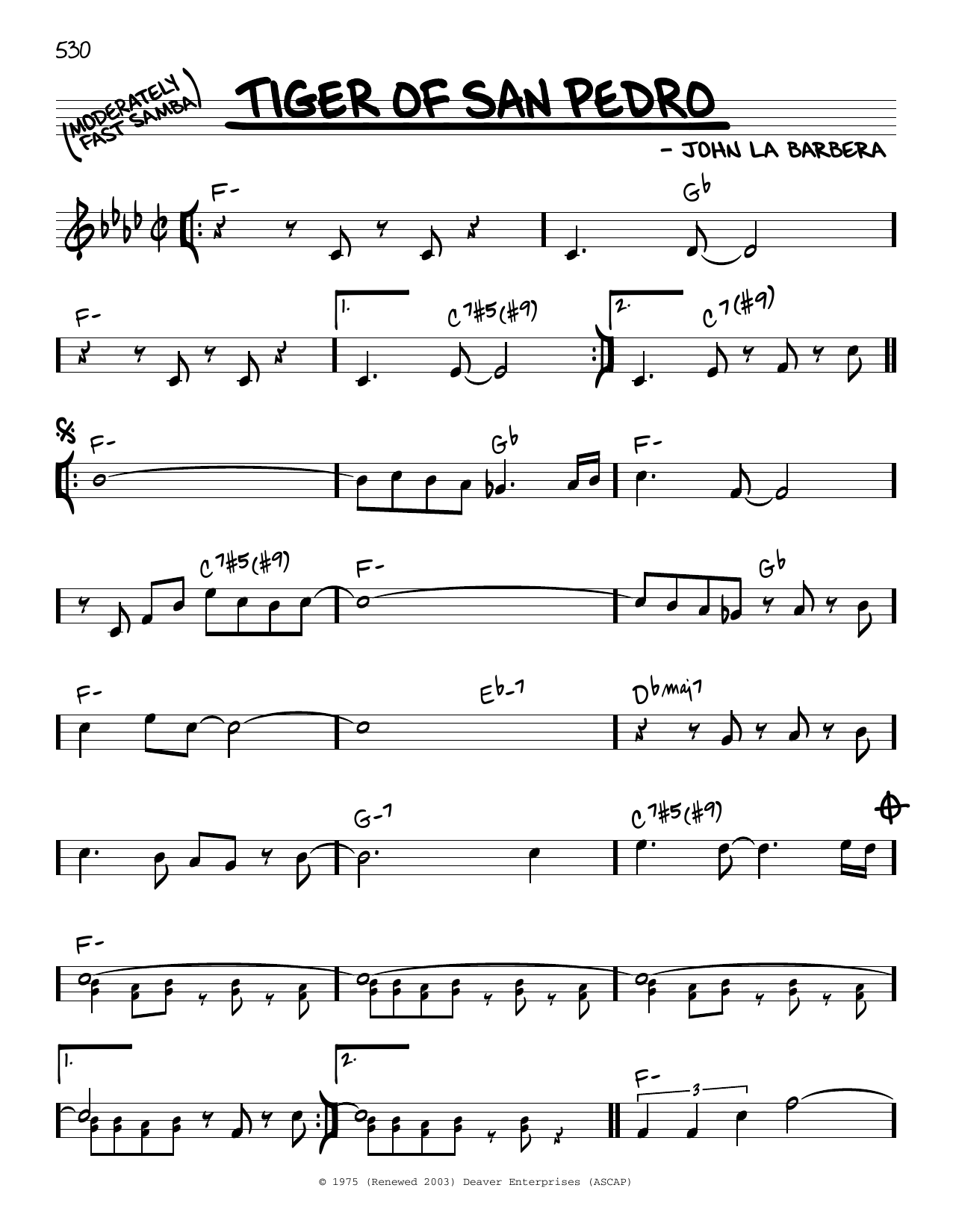 John La Barbera Tiger Of San Pedro Sheet Music