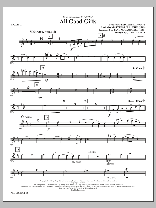 John Leavitt All Good Gifts - Violin 1 Sheet Music