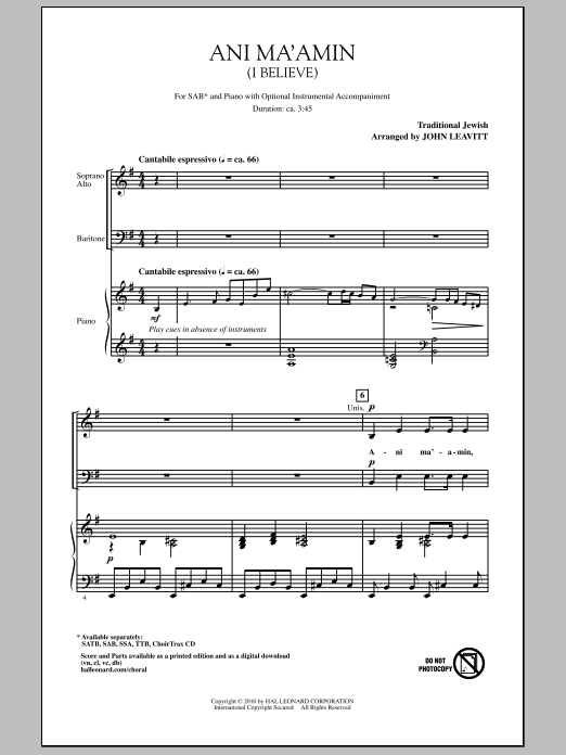 John Leavitt Ani Ma'amin (I Believe) Sheet Music