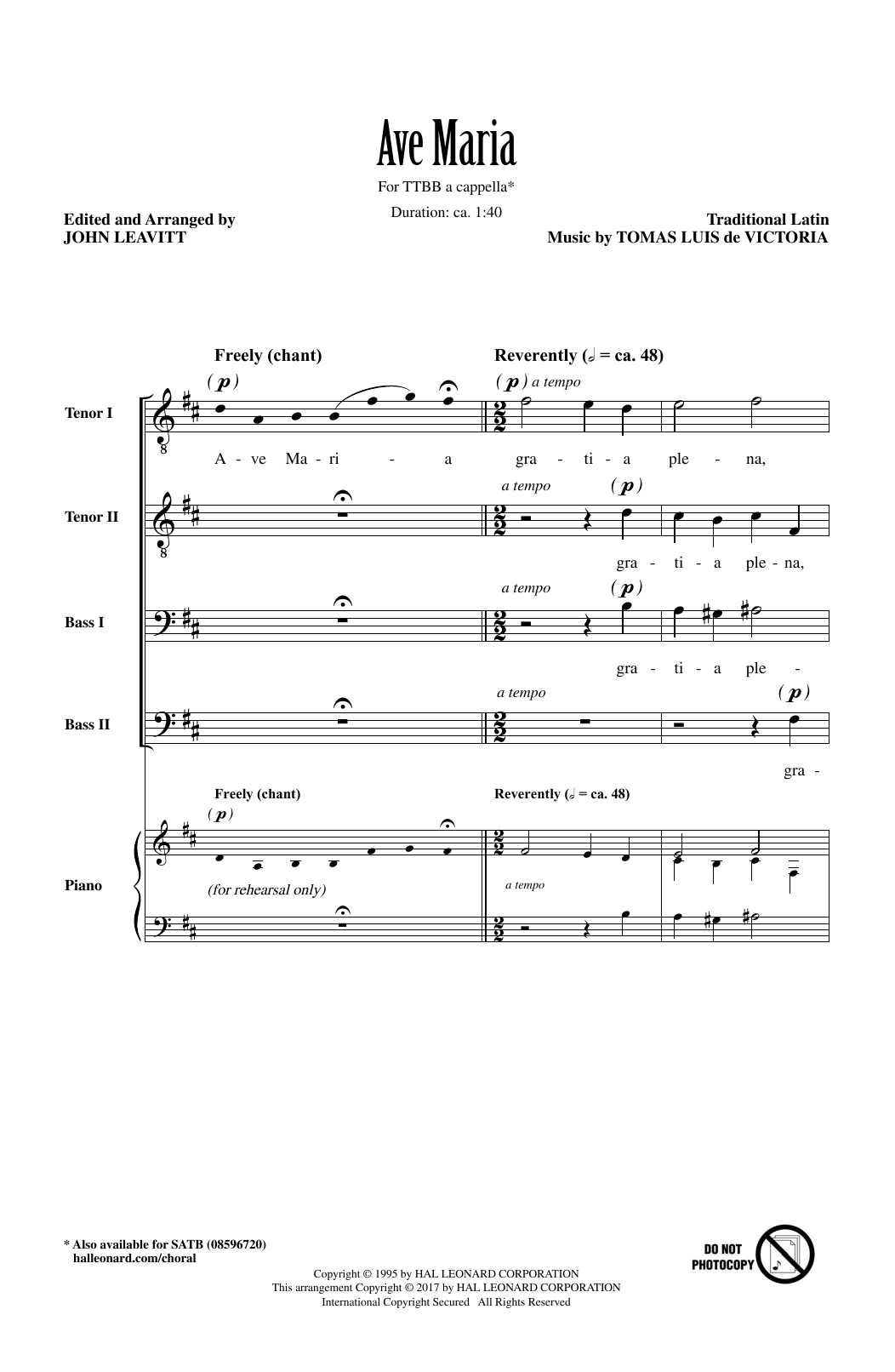 John Leavitt Ave Maria Sheet Music