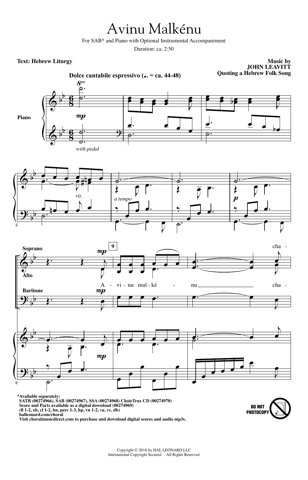 John Leavitt Avinu Malkenu Sheet Music