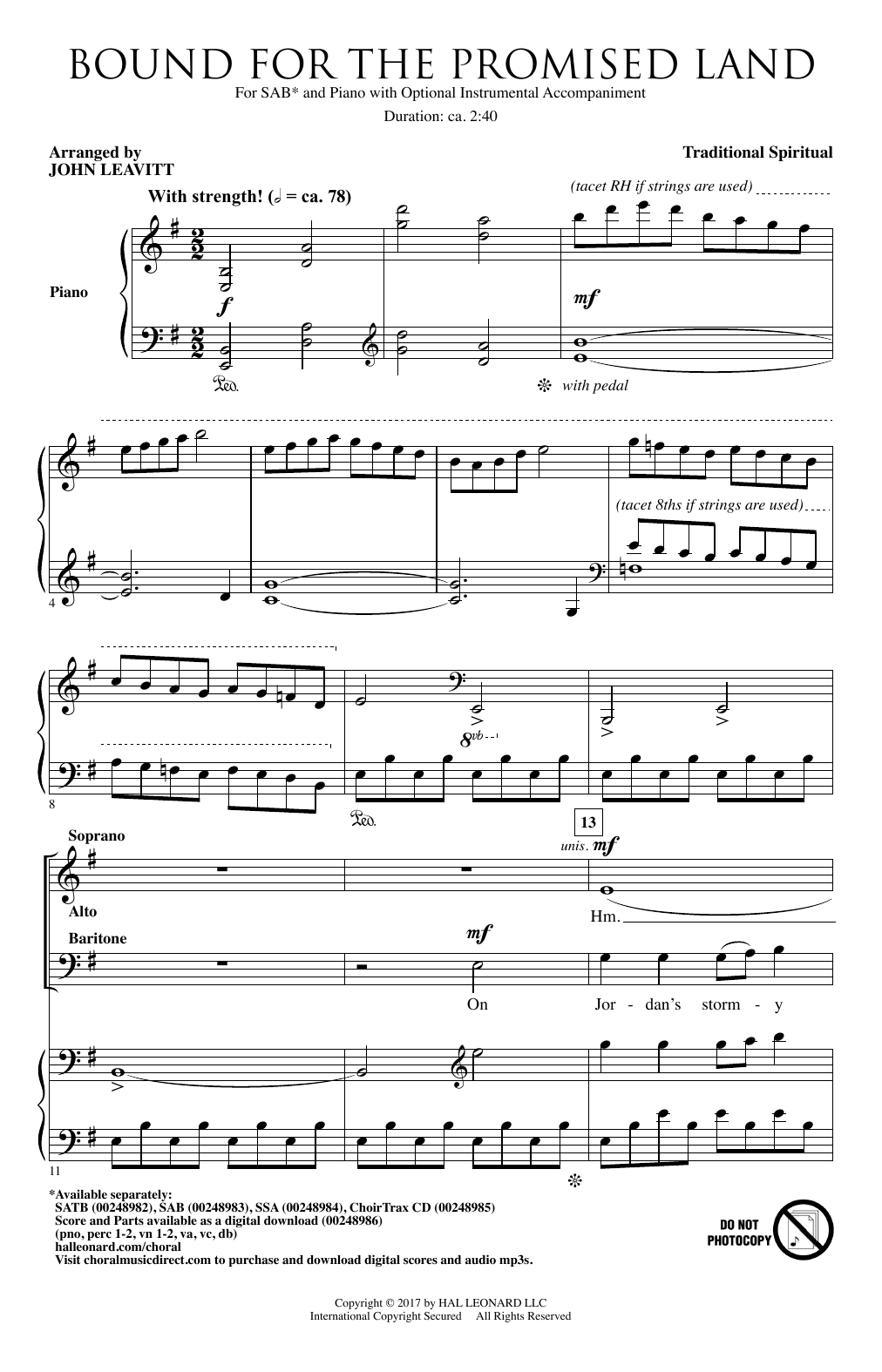 John Leavitt Bound For The Promised Land Sheet Music