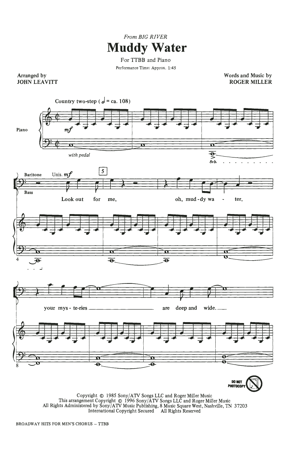 John Leavitt Broadway Hits For Men's Chorus Sheet Music