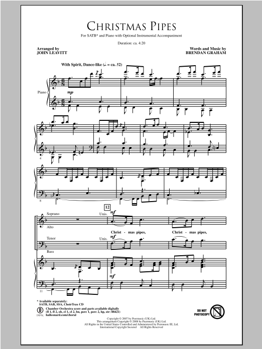 John Leavitt Christmas Pipes Sheet Music