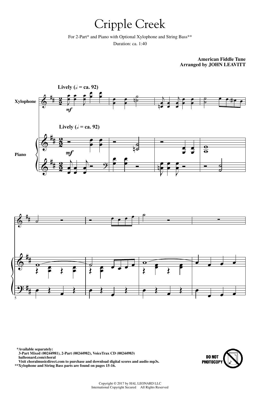 John Leavitt Cripple Creek Sheet Music