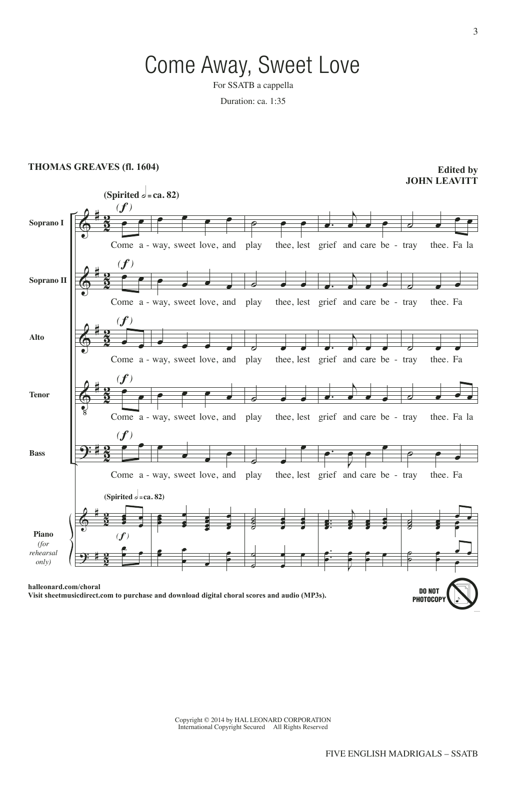 John Leavitt Five English Madrigals Sheet Music