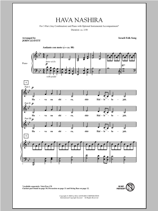 John Leavitt Hava Nashira Sheet Music