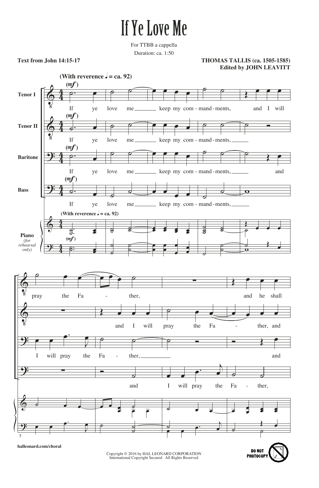 John Leavitt If Ye Love Me Sheet Music